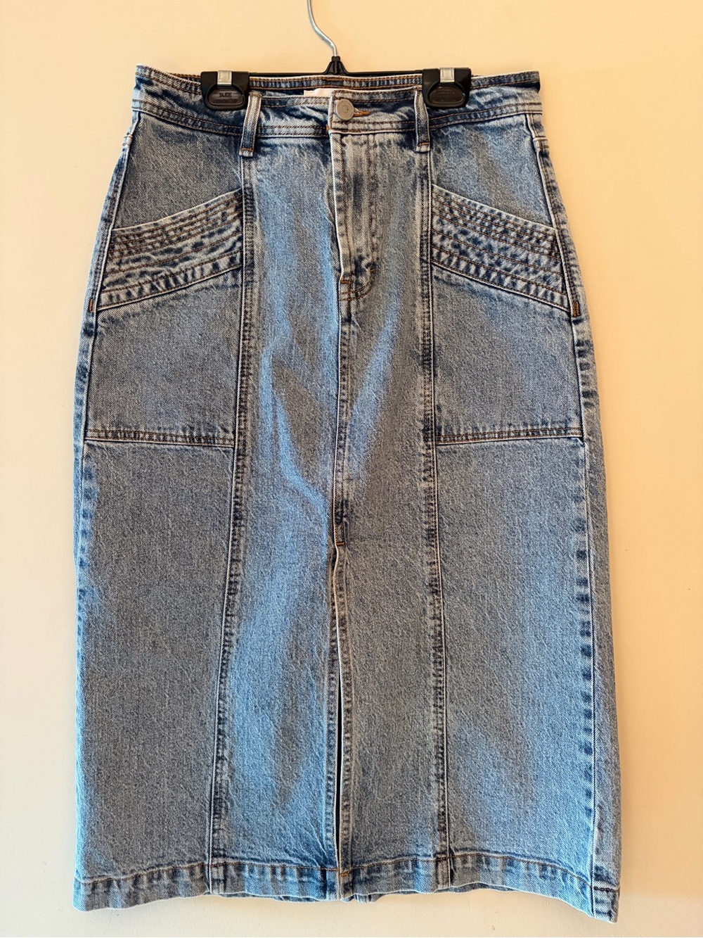 Habitual Pacific Denim Midi Skirt Light Wash Slit Western Boho, women’s Sz 4